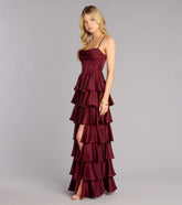 Rose Satin Ruffle A-Line Formal Dress