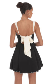 Scallop Hem Fit and Flare Dress in Black