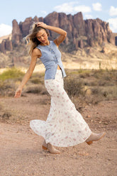 Floral Echo Ivory and Pink Knit Maxi Skirt
