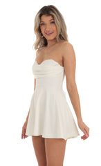 Lace Bust Flare Dress in White