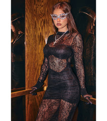 Frances Illusion Lace Bodycon Long Dress