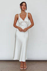 Nyah Lace Trim Midi Dress Off White