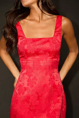 Perfectly Flirtatious Red Floral Jacquard Tie-Back Mini Dress
