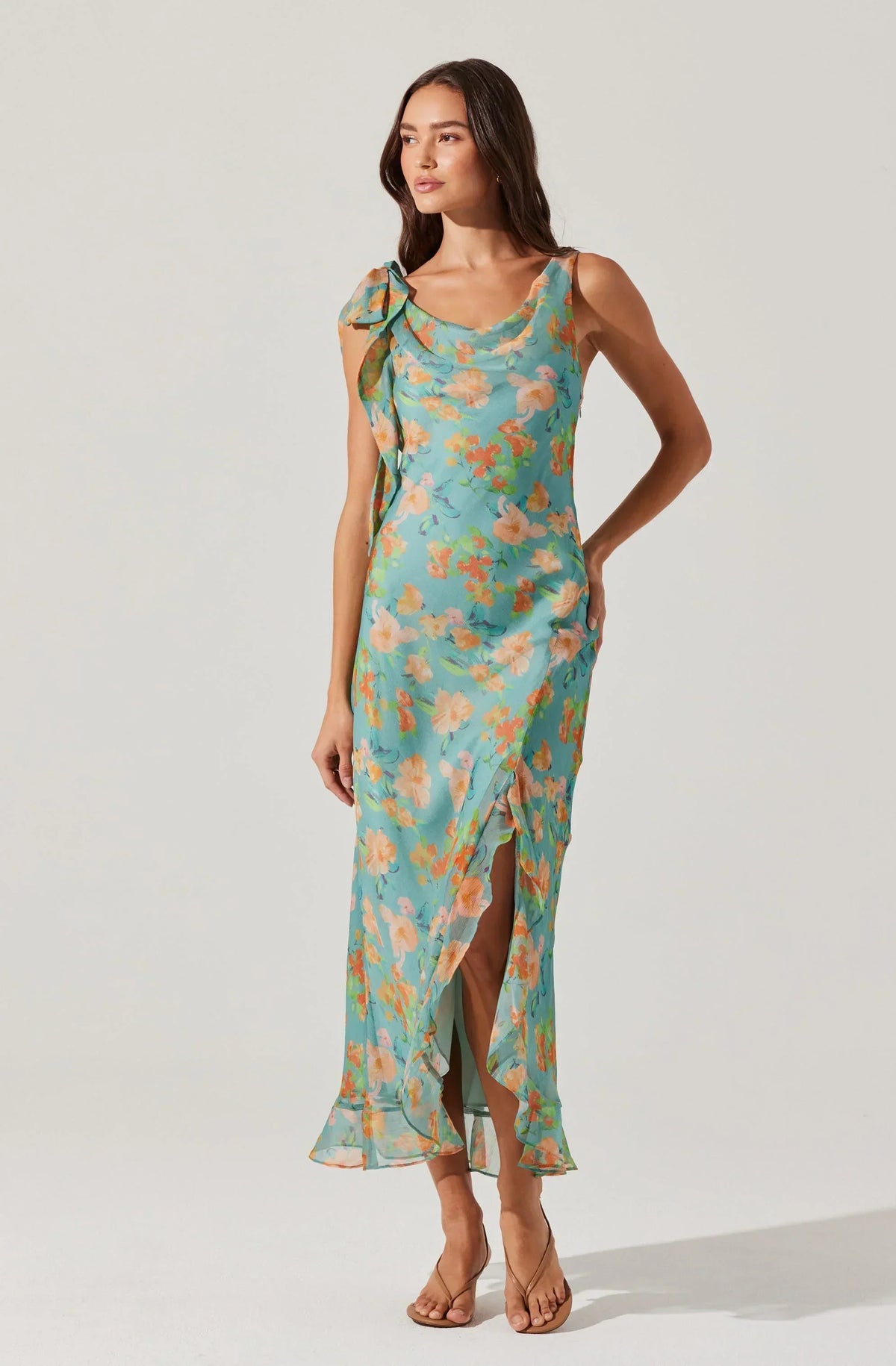 Isabelle Ruffled Cowl Neck Dress