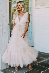Pearl Accented Mesh Maxi Dress